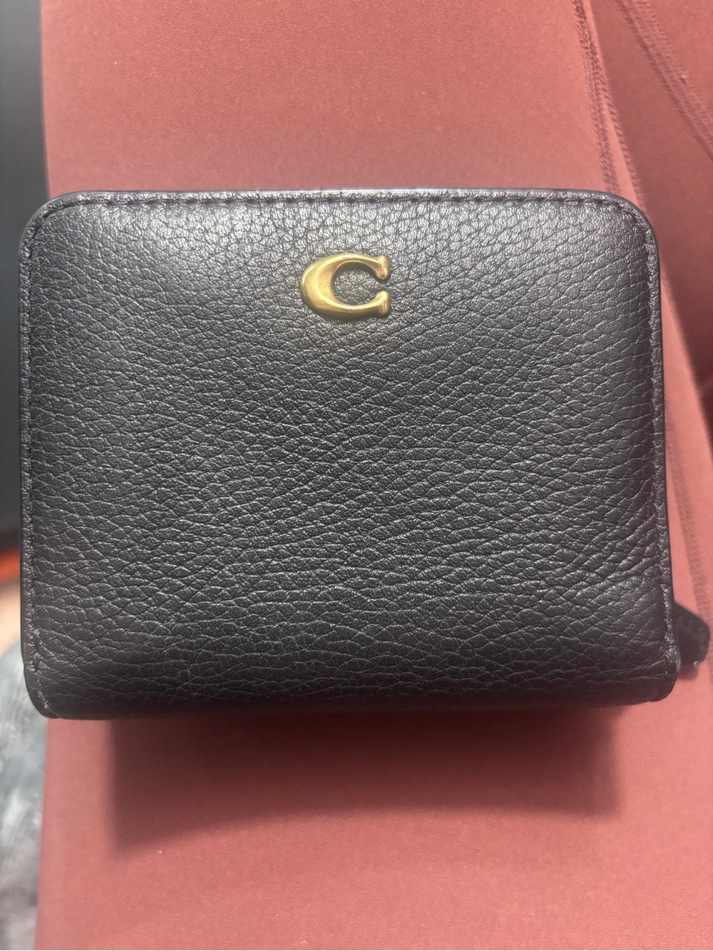Coach— Billfold— Black Leather Wallet with Gold 'C' Accent